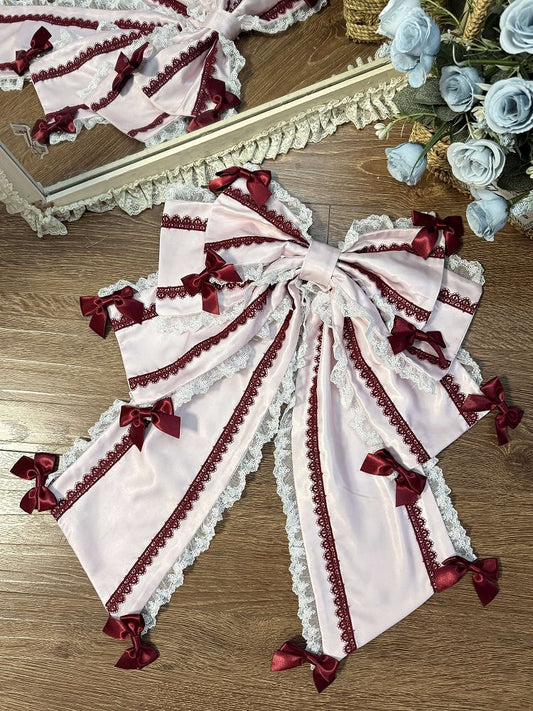 Trim Lace Bow Pink Accents Lolita Big with Train Red
