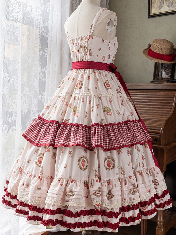 with Sweet Print Red Gingham and Dress Strawberry Ruffle Layers Lolita