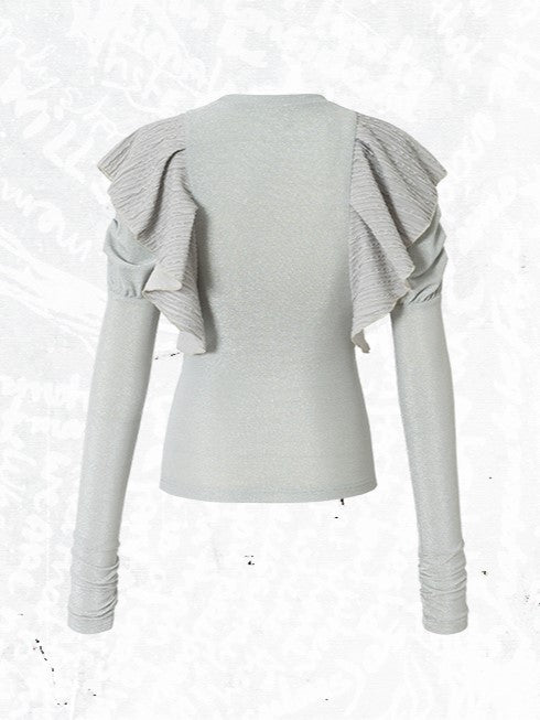 Chain Juliette Sleeves Flutter Blue Overlays Print Dusty with Top