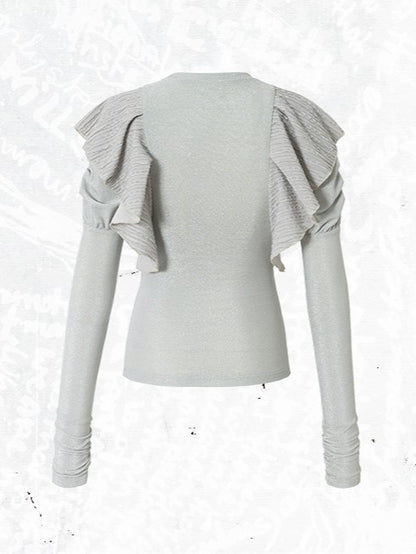 Chain Juliette Sleeves Flutter Blue Overlays Print Dusty with Top