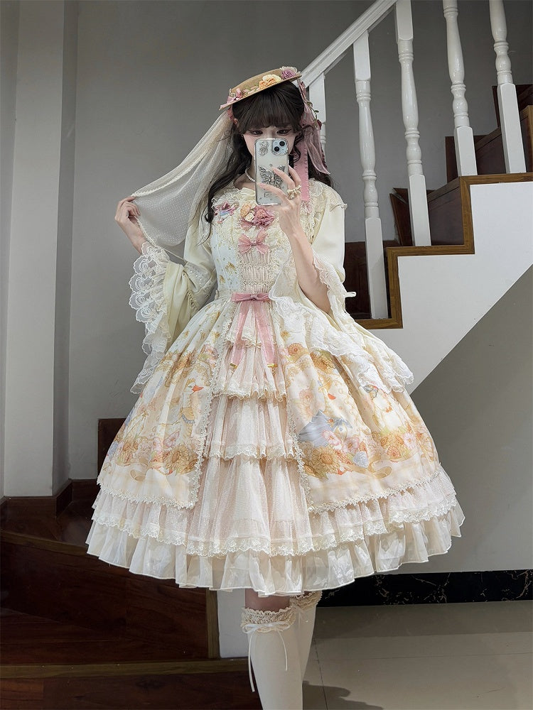 Light Print Jumper Sunflowers Sweet and Skirt Farm Green Lolita Ducks