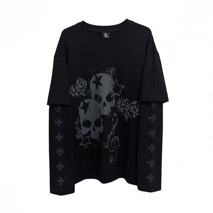 Print with Skeleton White Cross Two-Pieces Top Faux and Black