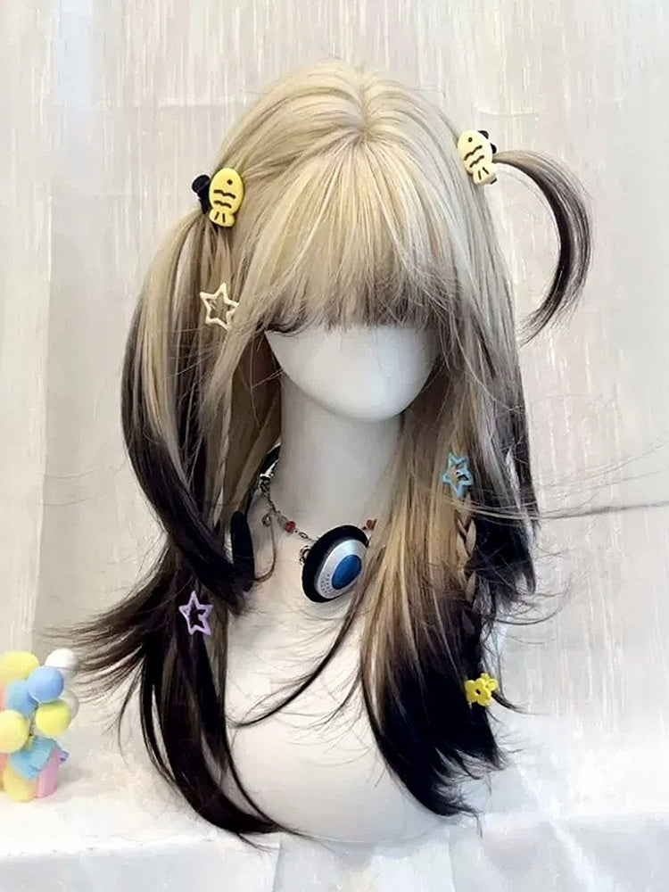 Black & Gold Ombre 60cm Straight Full Bangs Wig - Meow Island Wig