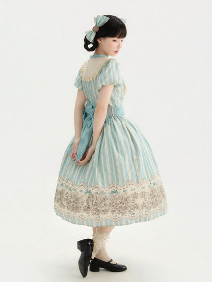 Embroidery One Bodice Piece Blue Floral Striped Classic and Bowknot Version Lolita Pattern Long