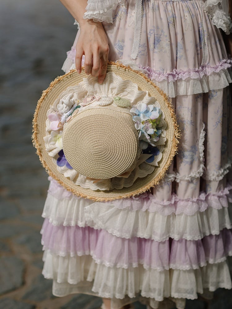 Pastoral Lamb Straw Hat with Flower Accents - Miss Point