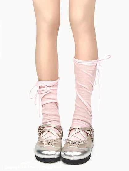 5 Colors Ballet-Style Loose & Breathable Bow Decorated Calf Socks
