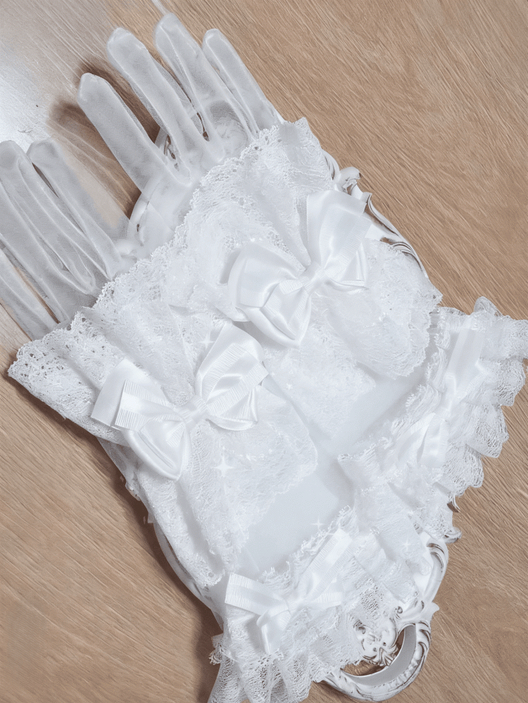 Bowknot Lace Wrist Cuffs Lolita White Gloves Shiro and