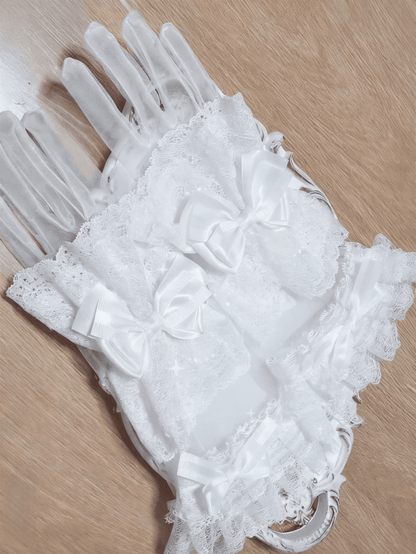 Bowknot Lace Wrist Cuffs Lolita White Gloves Shiro and
