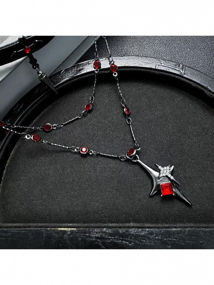 Gothic Black & Red Cross Choker with Beads - YSHXS