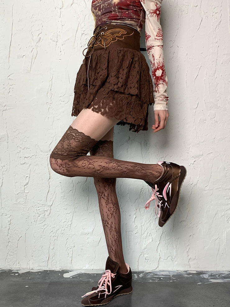 Overknee Brown Trim Wasteland Stockings Lace Punk