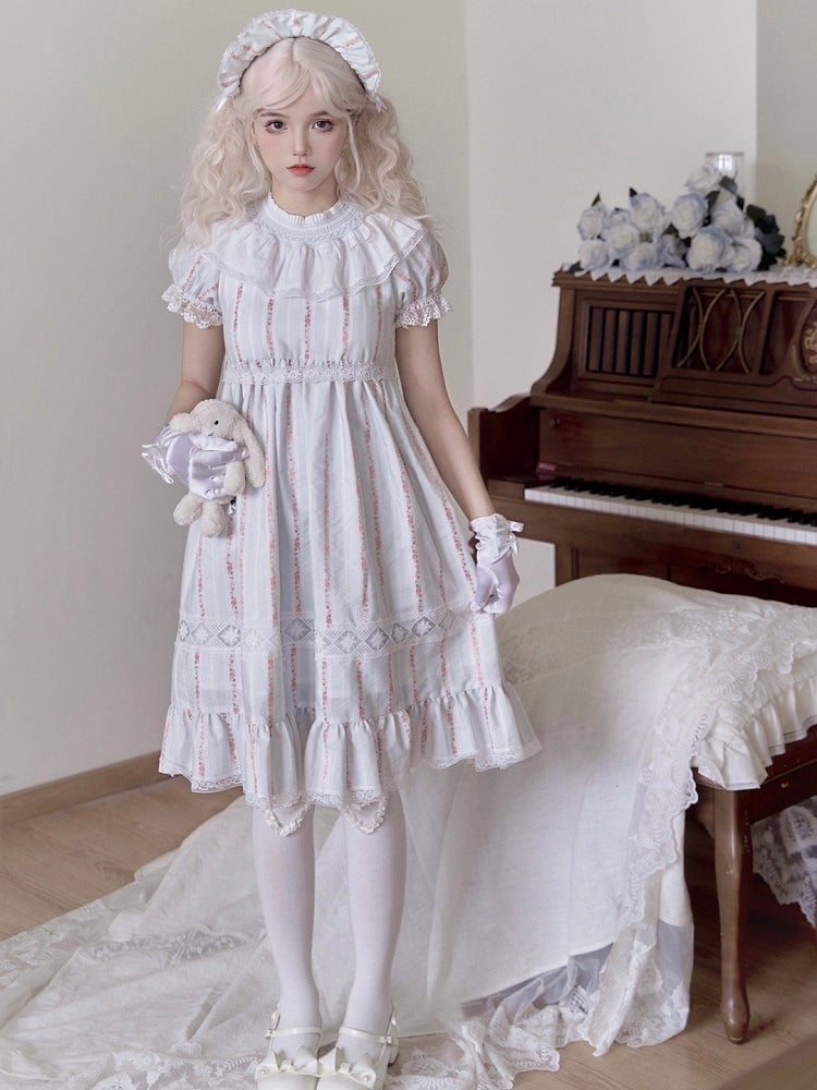 Leichtes Baumwollkleid mit Ärmeln und Taille, süßes Lolita-Kleid mit hohem Puffärmeln in Blau