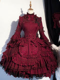 Layered Under Rüschenkleid Büste Wein Saum Schleife Gothic Akzente Lolita Rot mit