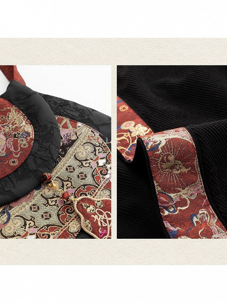 Chinese Style Black Red Chinoiserie Shirt Pants Outerwear Set - Zao Jing Ji