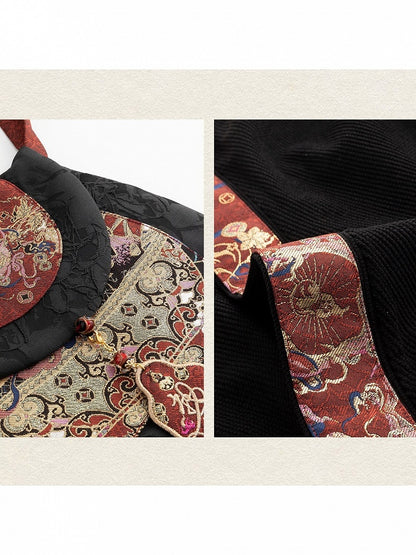 Chinese Style Black Red Chinoiserie Shirt Pants Outerwear Set - Zao Jing Ji