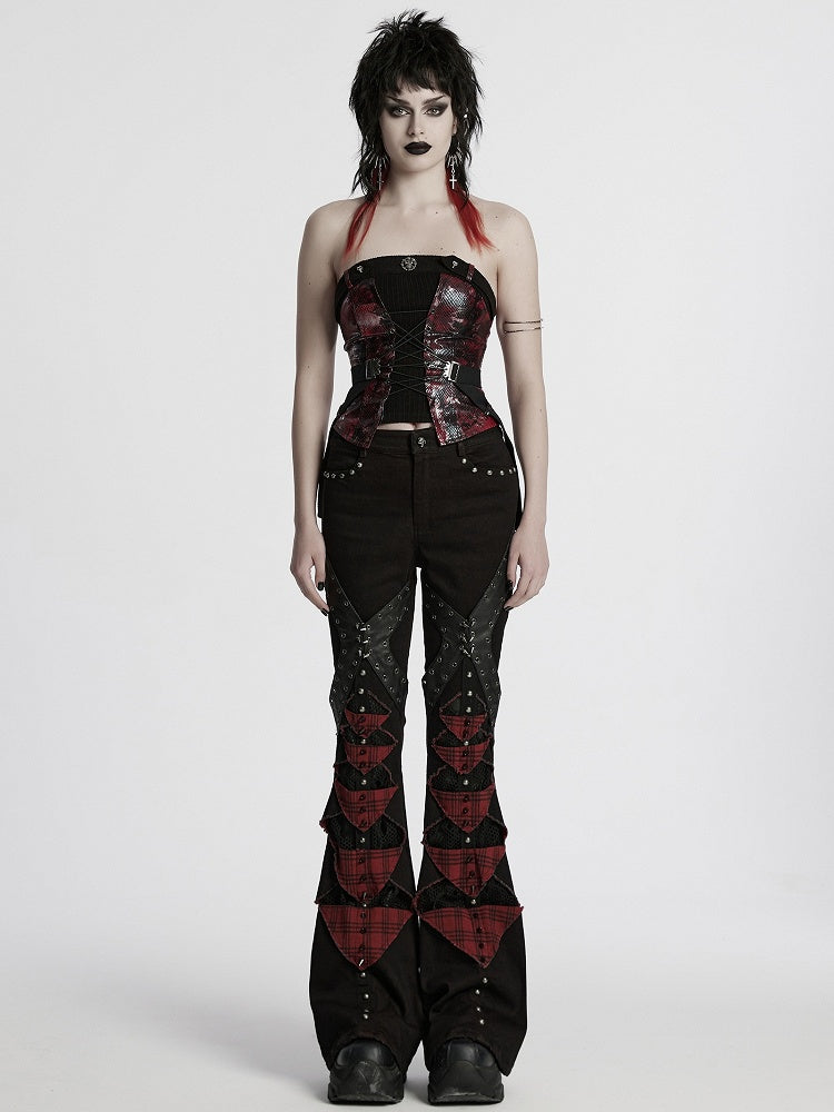 Top Red Black Punk Drawstring Tube