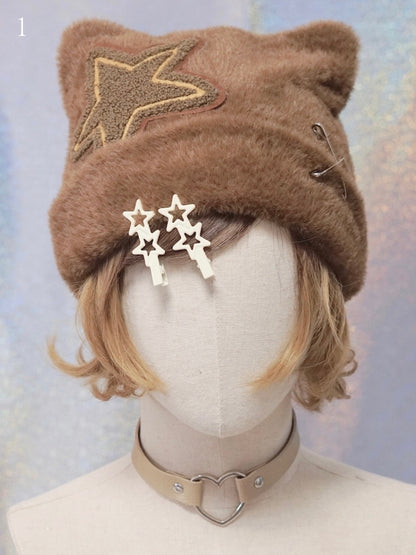 3つの帽子オプション 耳飾り 猫 星/蝶結び
