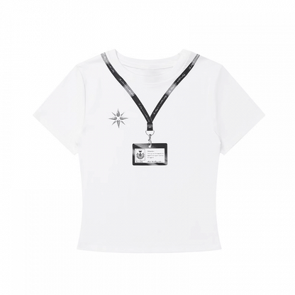 Tシャツ ホワイト ラウンドネック カードホルダー プリント スリムフィット