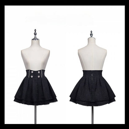 ツイードウエストの黒スカート ジライケイ ハートラインストーン ハイ