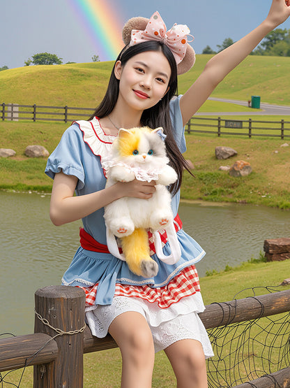 2 Backpack/Crossbody Realistic Options Calico Cat Plush Bag