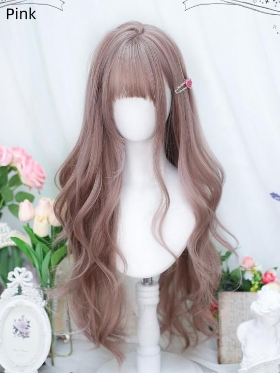 65-70CM Wig Brown/Grey/Black/Pink Long Air Bangs With Wavy