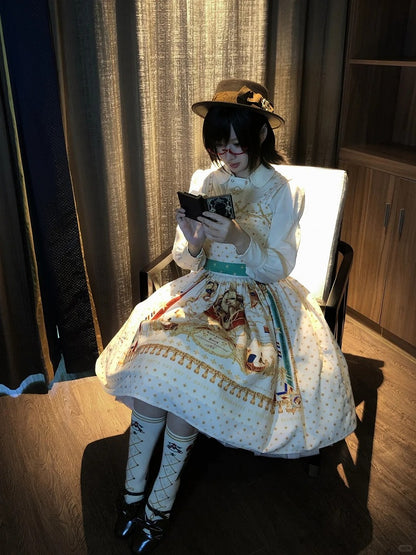 White Musical Print Elegant Lolita Jumper Skirt - Crucis Universal Tailor Company
