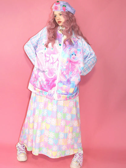 Bär bunte Muster Jacke Guro Auge und Plaid Print Kawaii