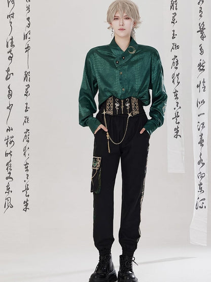 Style Embroidery Cheongsam Black Pants Cargo