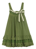 Sweet Hem Overall Kleid Bowknot Rüschen mit abnehmbarem Grün