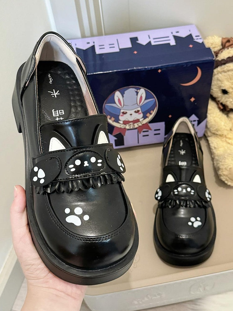 PU with Style Shoes Mid-heel Slip-On Black Preppy