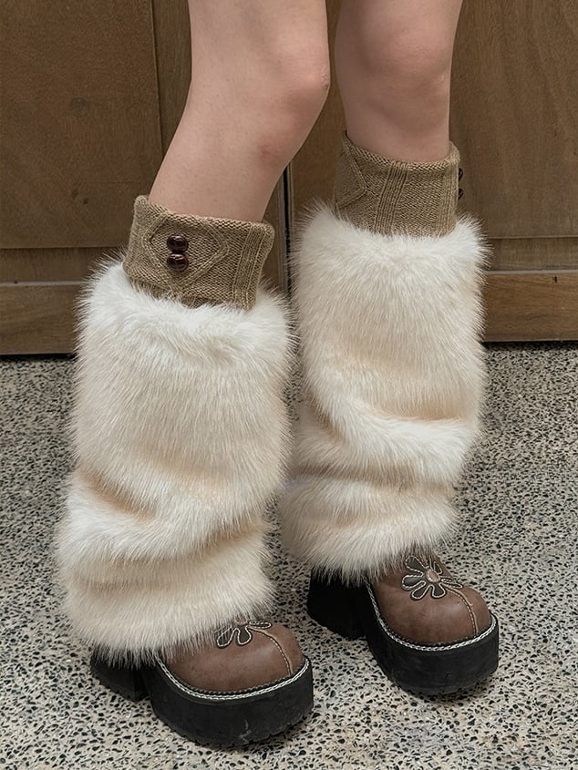 White/Beige/Black/Light Camel Plush Leg Warmers