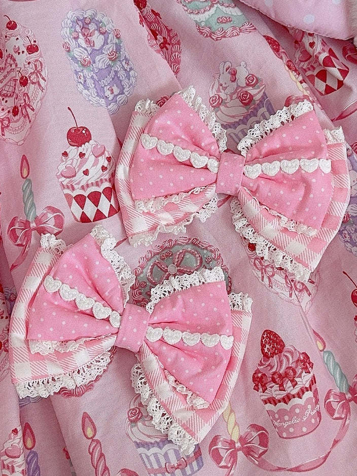 Plaid Polka-dot Lace Pattern Bowknot 5 Trim Color Hairclip Options And