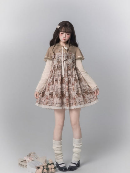 Dress Light Brown Cape Cute With Design Long Print Sleeve Ear Fashion Bear Hooded Kawaii