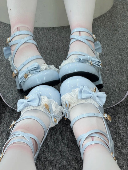 Details Bow Blue Lolita PU Sweet - Mid-heel Shoes