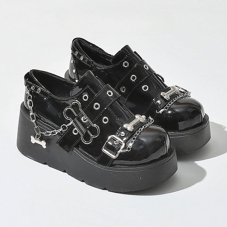 Black Chain Punk Platform Charm Shoes Polished Bone - Details