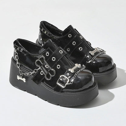Black Chain Punk Platform Charm Shoes Polished Bone - Details