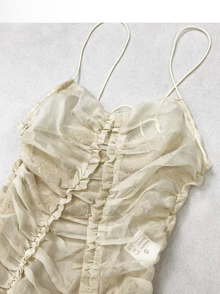 Ruffle Set- Self-tie Beige Dress Trim Skirt Cami Glamorous Straps +