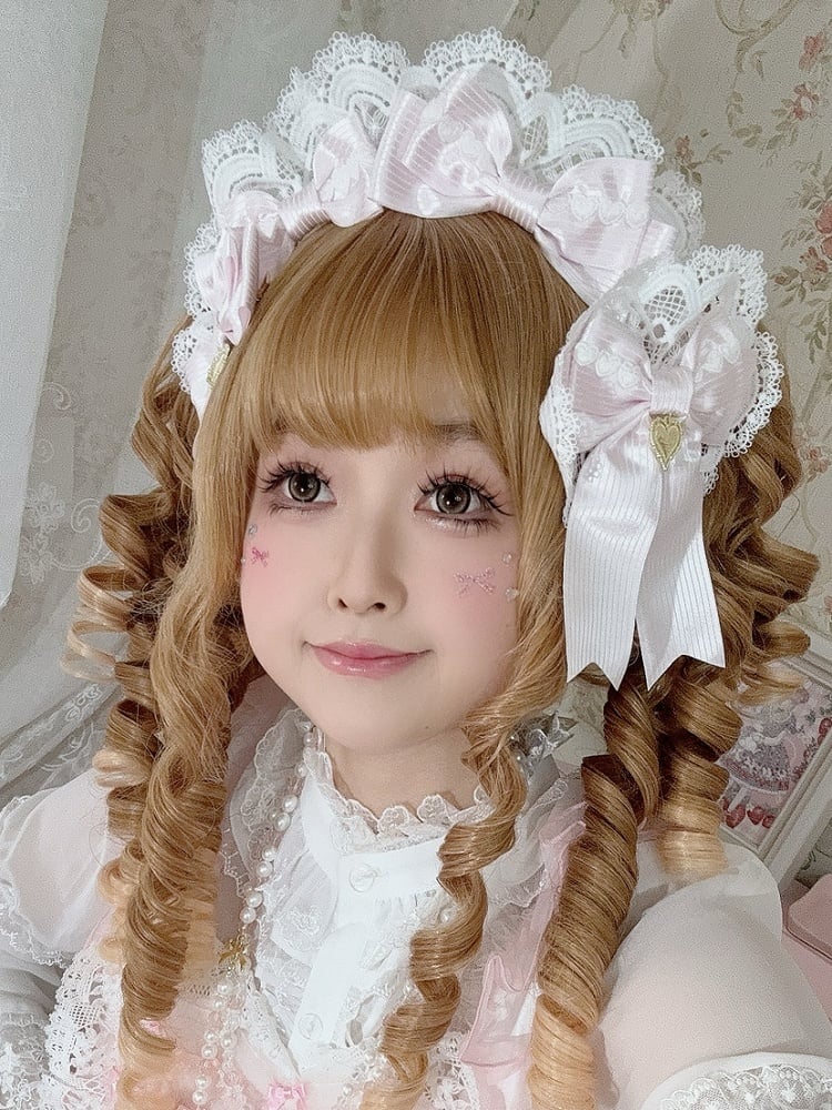 Striped Bowknot Lace Heart Hairclip Charm Pink Pattern Detail