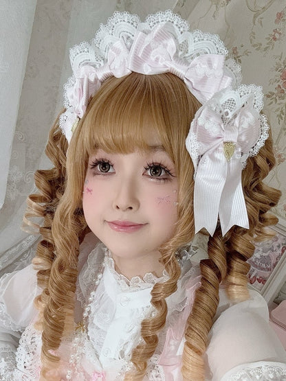 Striped Bowknot Lace Heart Hairclip Charm Pink Pattern Detail