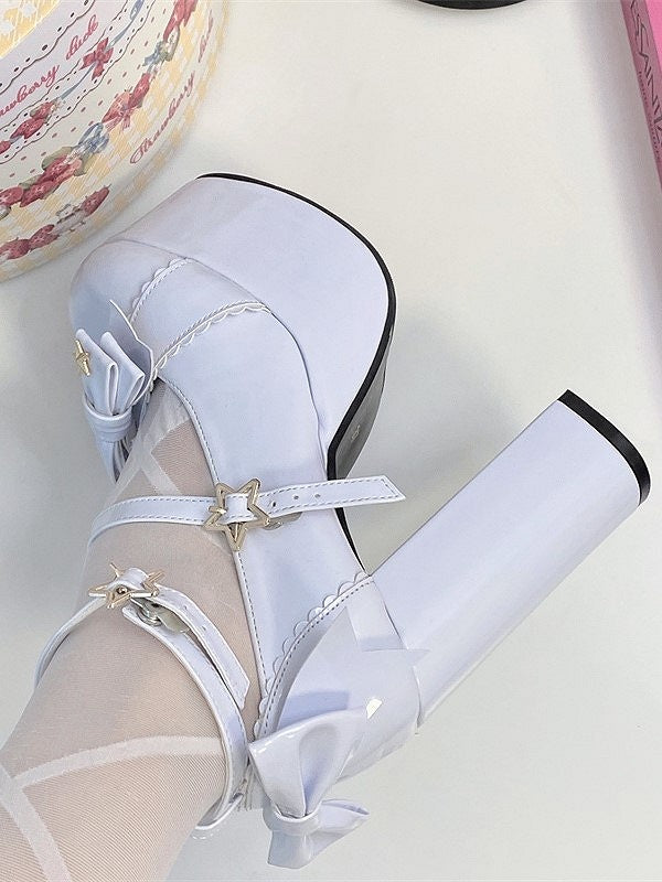 PU Top 12cm with Bow at Details Elegant Mary - in Janes Star Blue Heel Lolita Light