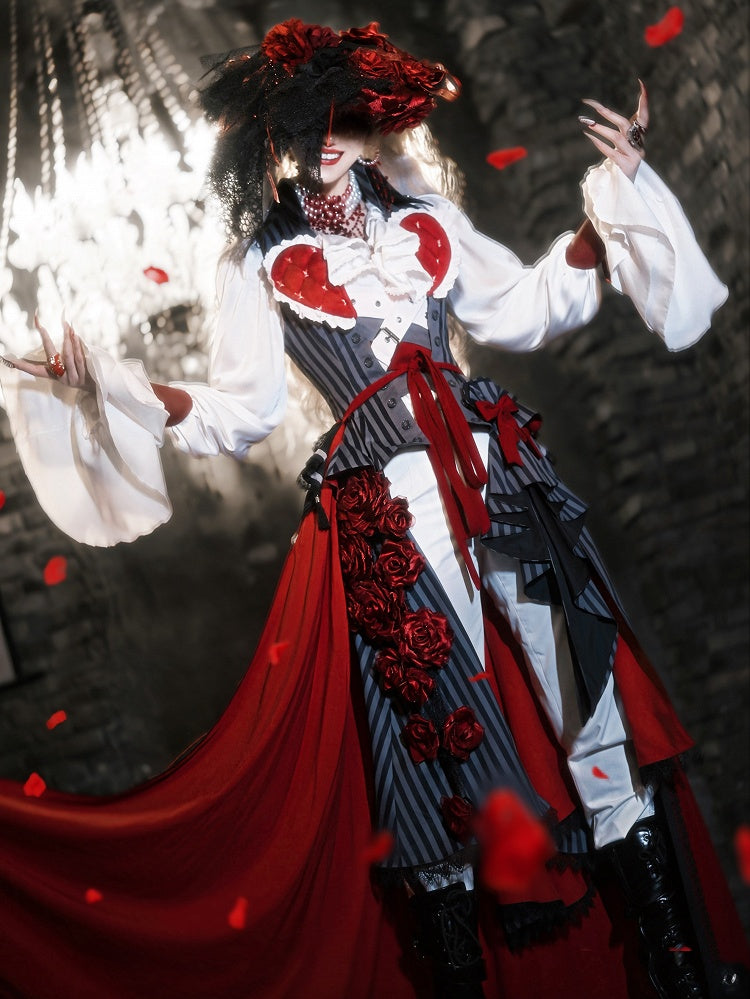 Gilet rayé Ouji avec cœur rouge matelassé - Couronne de rose