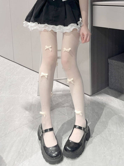 Bow Colors) Pearl (4 Decor Style Lolita Pantyhose