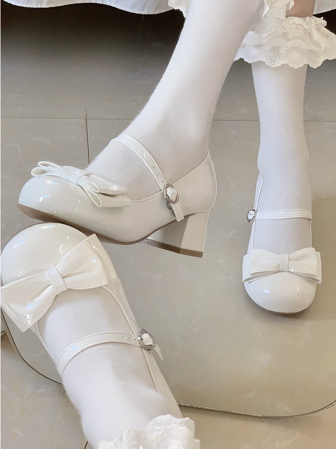 Lolita Party Janes White Mary Sweet Mid-heel Shoes – Tea