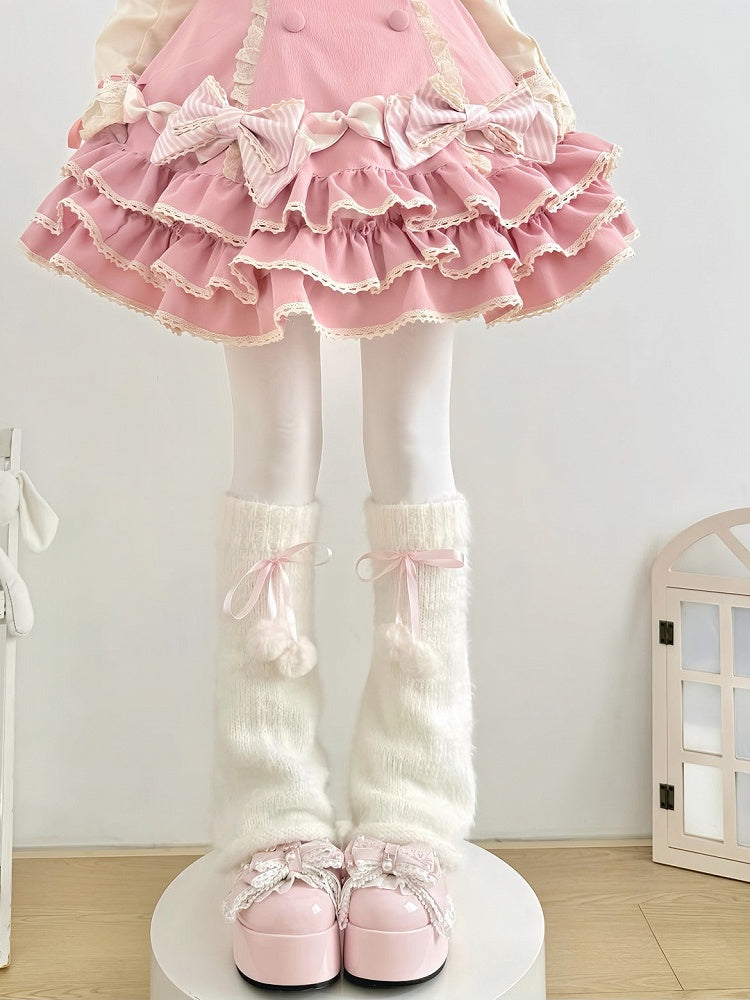 Bow White Pom-pom Warmers 6-Color Leg Fuzzy with