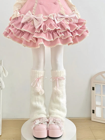 Bow White Pom-pom Warmers 6-Color Leg Fuzzy with