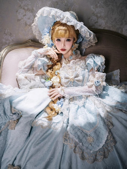 Light Blue Off-Shoulder Hime Lolita Gown - Layered Lace Princess Dress