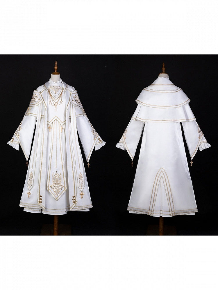 White Gold Long Sleeve Gothic Lolita Dress Coat Cross Accents - Xiong Dou Jiang