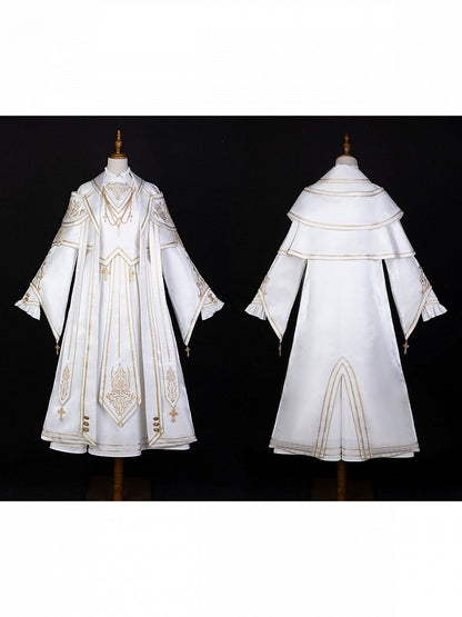 White Gold Long Sleeve Gothic Lolita Dress Coat Cross Accents - Xiong Dou Jiang