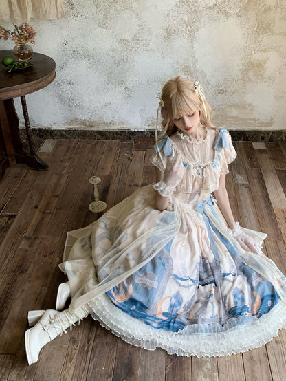 Edward Basque Lolita Print Kleid Klassischer Hals Elegantes Engelsstück Taille Eins