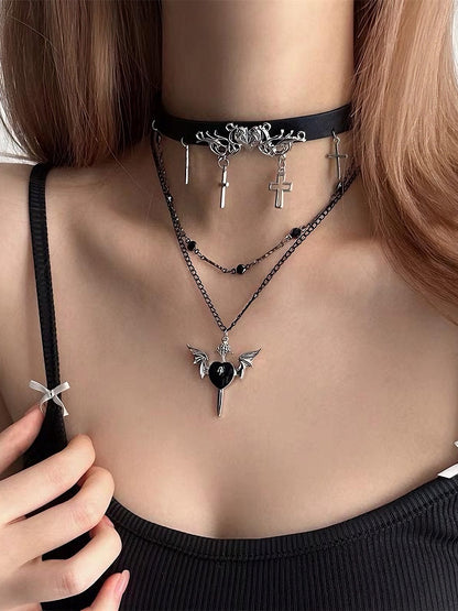 Pendant And Bittersweet Black Choker Heart Cross
