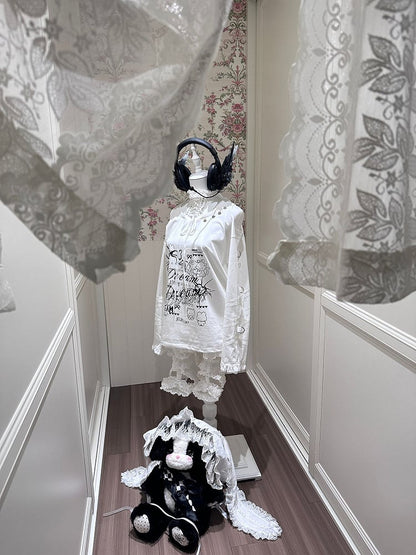 with White Lace-trimmed Ear Bow Decoration Bunny Hat